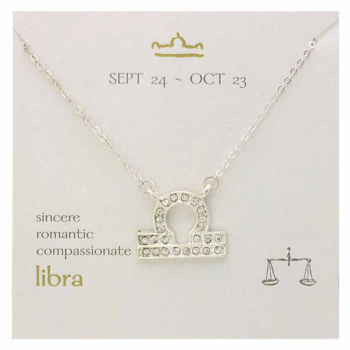 Silver Rhinestone Libra Zodiac Necklace