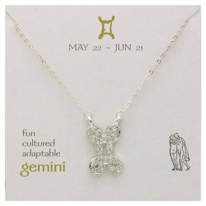 Silver Rhinestone Gemini Zodiac Necklace