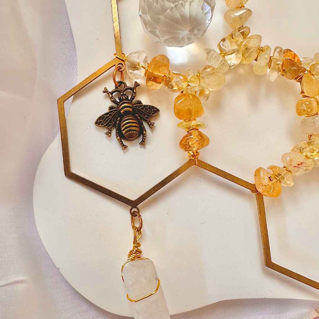 Honey Bee Citrine Suncatcher