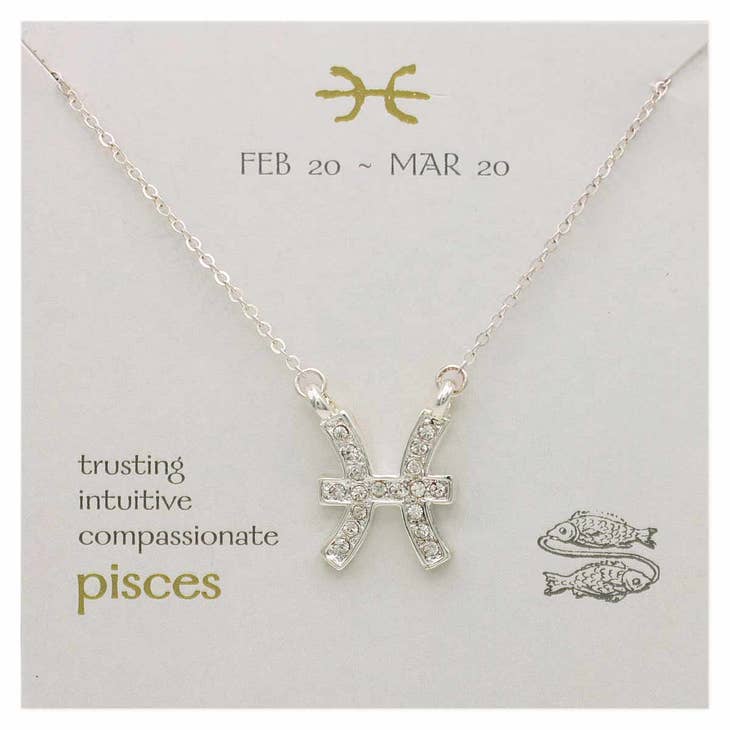 Silver Rhinestone Pisces Zodiac Necklace