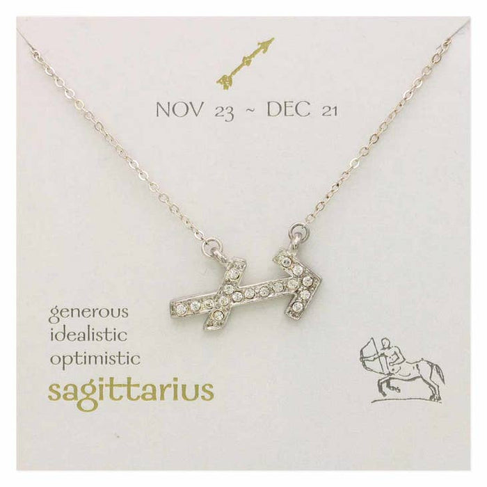 Silver Rhinestone Sagittarius Zodiac Necklace