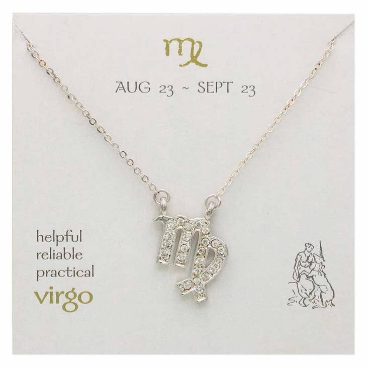 Silver Rhinestone Virgo Zodiac Necklace