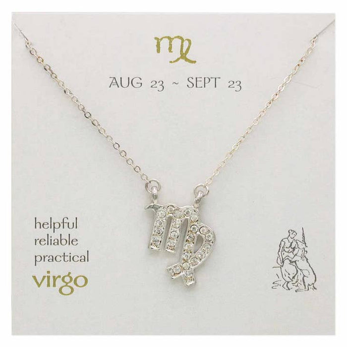 Silver Rhinestone Virgo Zodiac Necklace - Not Every Libra