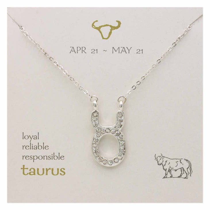 Silver Rhinestone Taurus Zodiac Necklace
