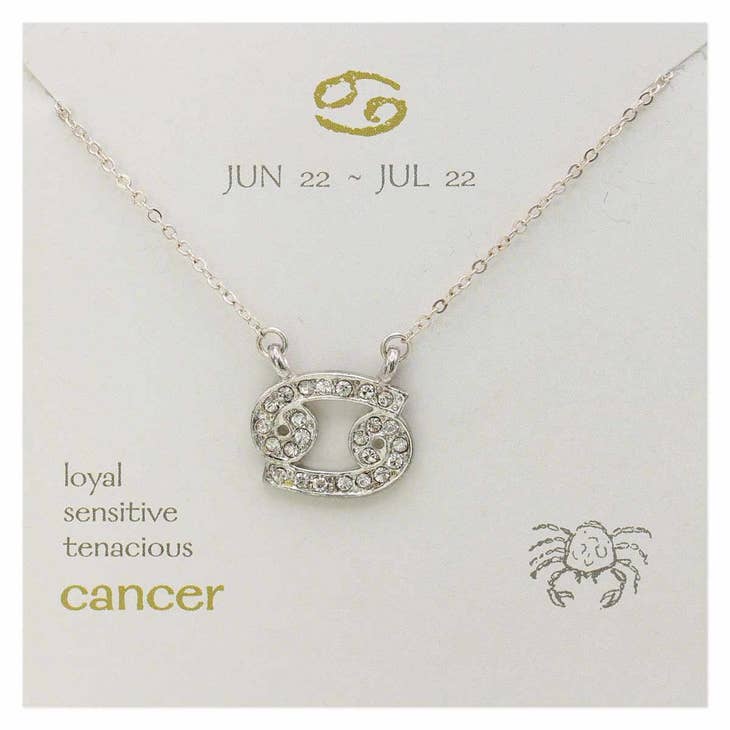 Silver Rhinestone Cancer Zodiac Necklace