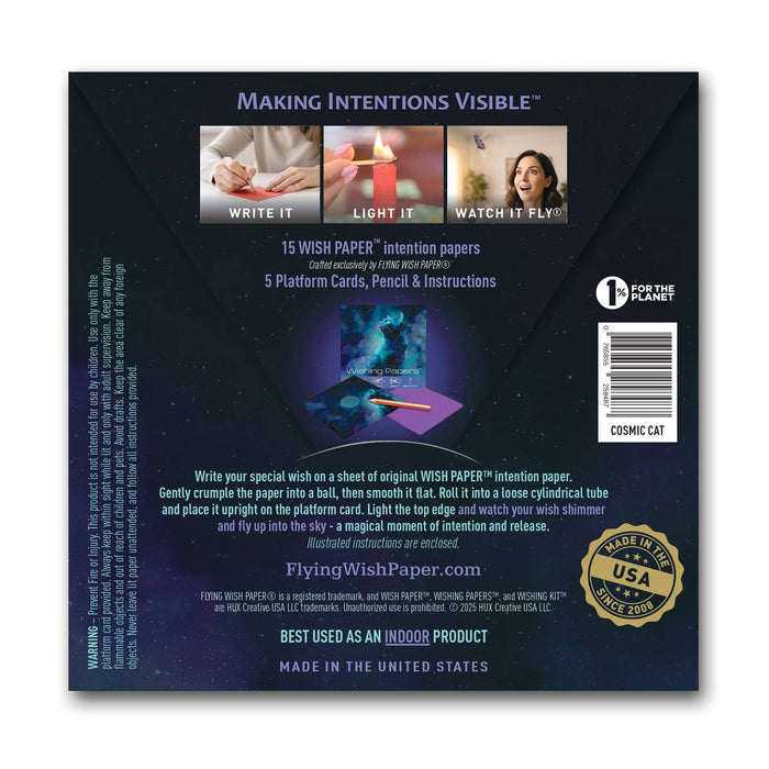 FLYING WISH PAPER® – Manifestation & Intention Ceremony Kits - COSMIC CAT — WISHING PAPERS™ Mini 15 WISHING KIT™ Gift