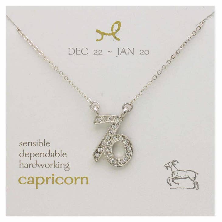 Silver Rhinestone Capricorn Zodiac Necklace
