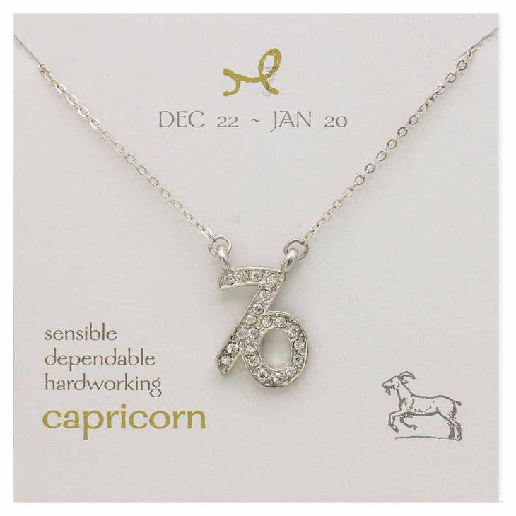Silver Rhinestone Capricorn Zodiac Necklace - Not Every Libra