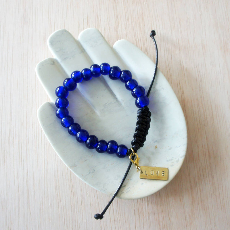 Adjustable Recycled Glass Bracelet: Blue