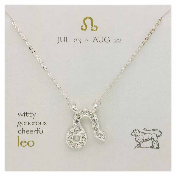 Silver Rhinestone Leo Zodiac Necklace - Not Every Libra