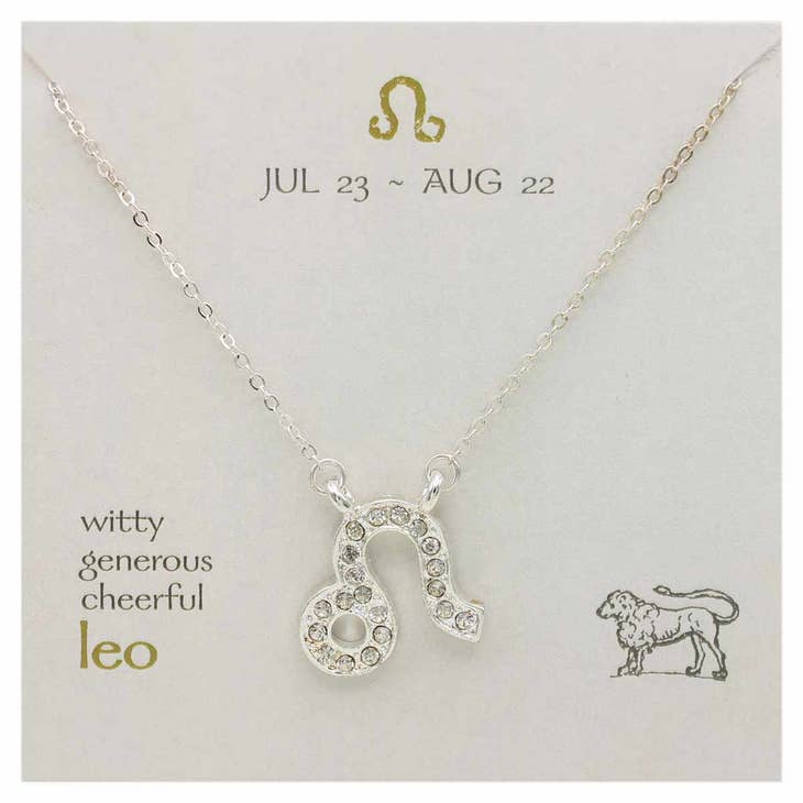 Silver Rhinestone Leo Zodiac Necklace