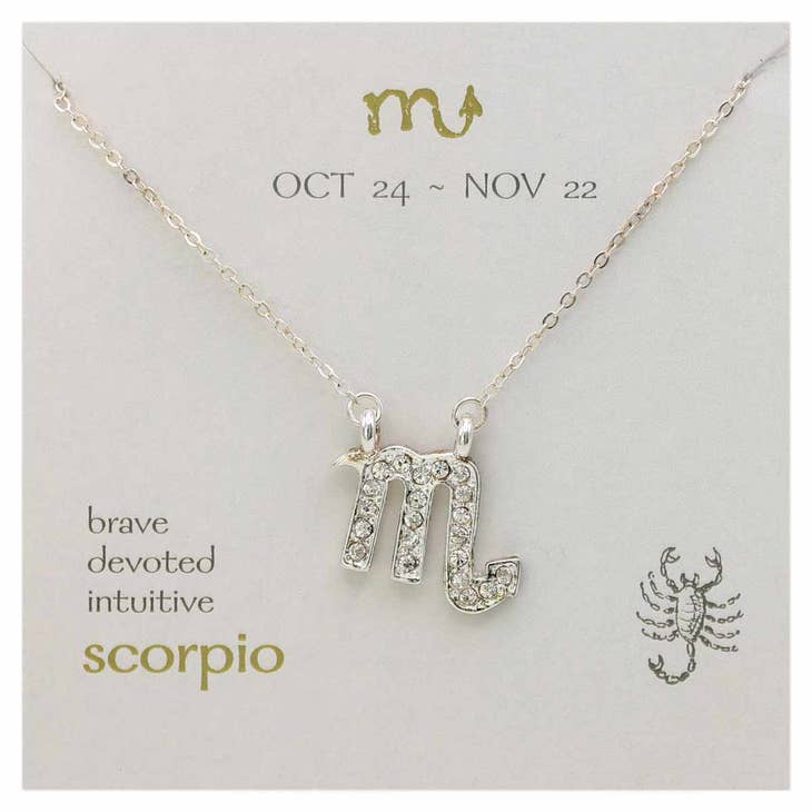 Silver Rhinestone Scorpio Zodiac Necklace