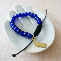 Adjustable Recycled Glass Bracelet: Blue