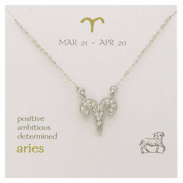 Silver Rhinestone Aries Zodiac Necklace