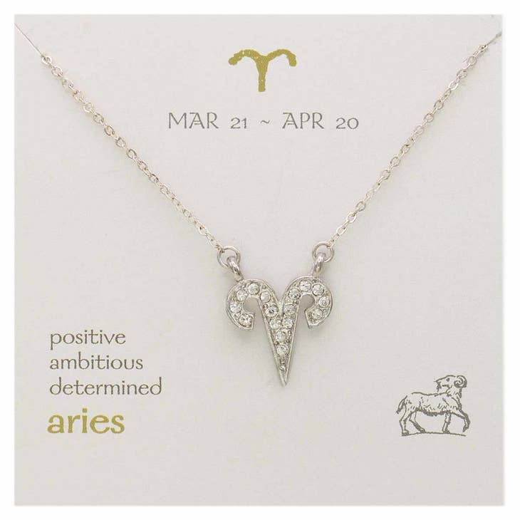 Silver Rhinestone Aries Zodiac Necklace - Not Every Libra