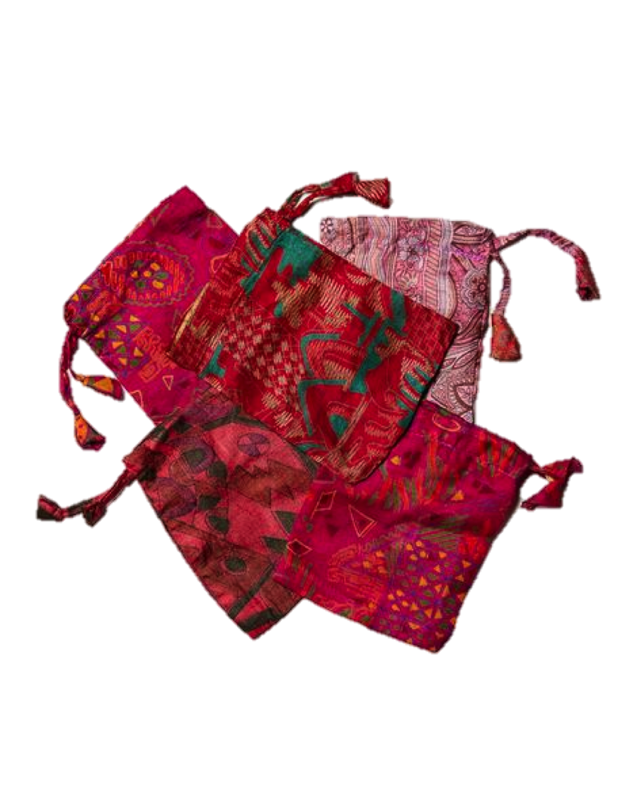 Red Sari Pouch - Medium 8"x 8" - Not Every Libra