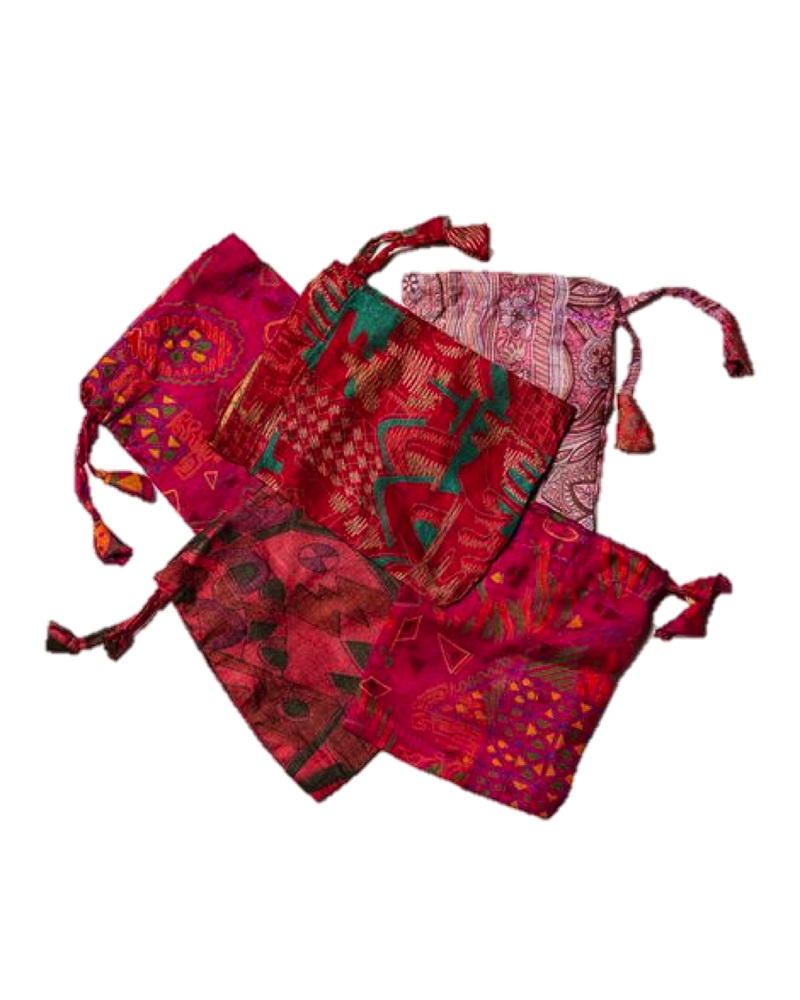 Red Sari Pouch - Medium 8"x 8" - Not Every Libra
