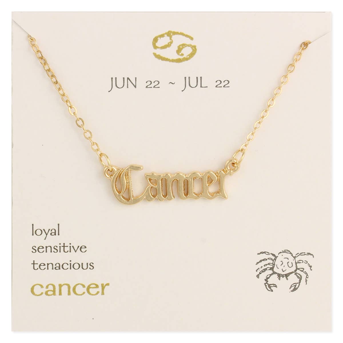 Cancer Zodiac Sign Necklace, CZ Cubic Zirconia Crystals, 16