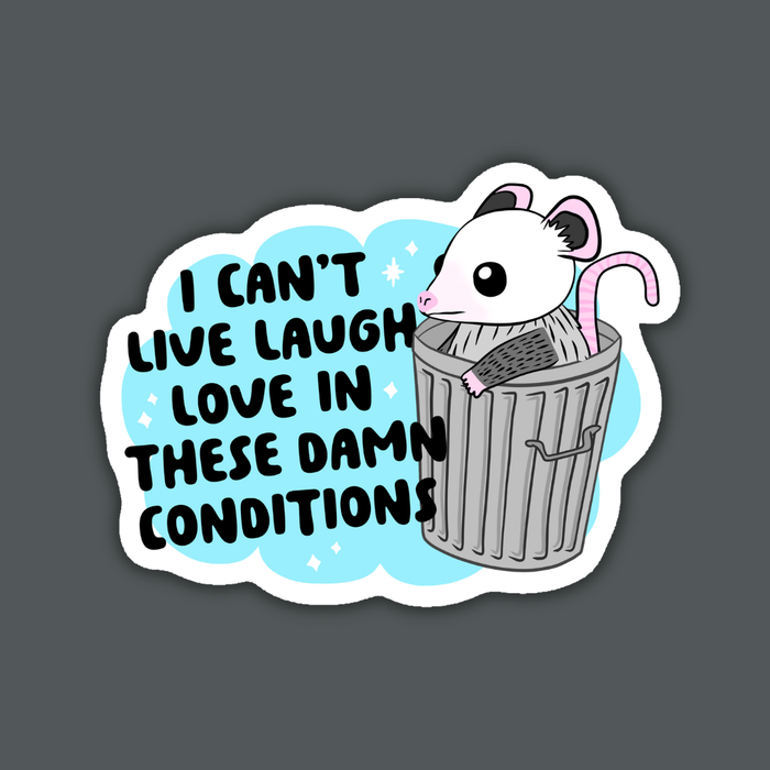 Can't Live Laugh Love in These Conditions Possum Sticker - Not Every Libra