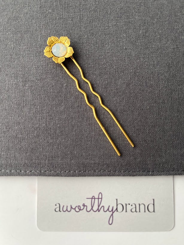 A Worthy Brand - Opal Flower Gold Hair Clip - Not Every Libra